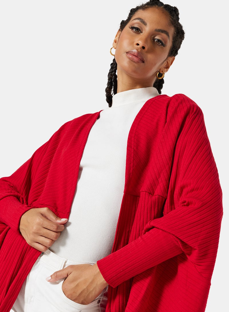 STYLISTPARK - Ribbed Balloon Sleeve Poncho Red - Image 1