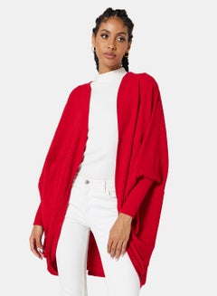 Ribbed Balloon Sleeve Poncho Red