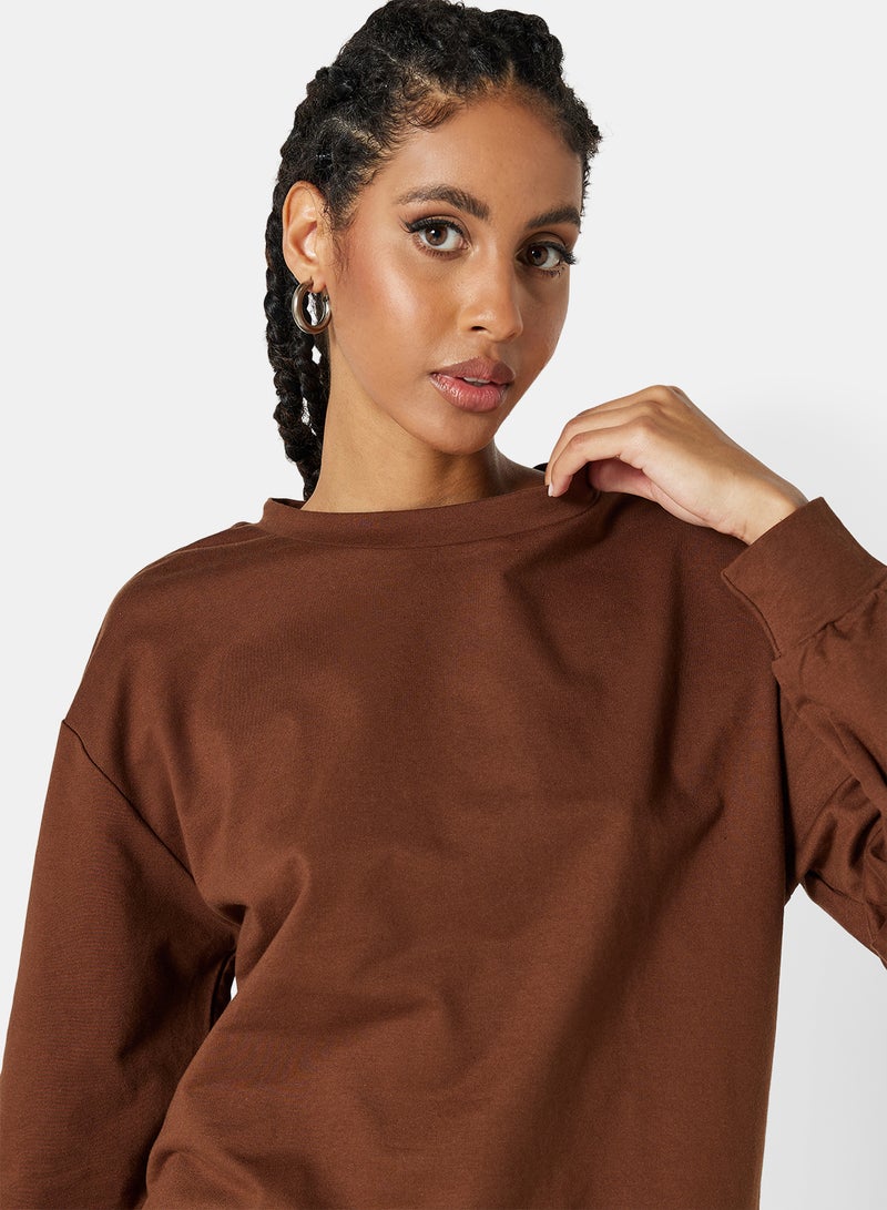 STYLISTPARK - Basic Relaxed Long Sleeve Sweatshirt Brown - Image 1