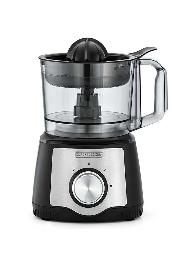 BLACK+DECKER Food Processor, 1.5L Bowl, 29 Functions, Blender, Mill, Juicer, Stainless Steel Blade, 2 Speeds + Pulse, Reversible Slicing & Shredding Disc, Compact 6-in-1 Design, 600 W FX650-B5 Black/Silver