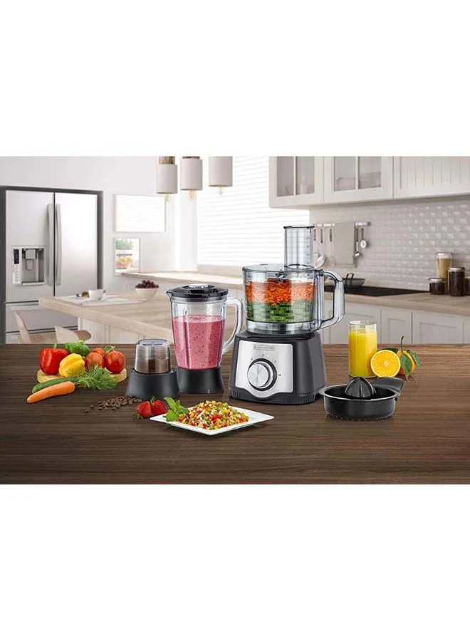 BLACK+DECKER Food Processor, 1.5L Bowl, 29 Functions, Blender, Mill, Juicer, Stainless Steel Blade, 2 Speeds + Pulse, Reversible Slicing & Shredding Disc, Compact 6-in-1 Design, 600 W FX650-B5 Black/Silver
