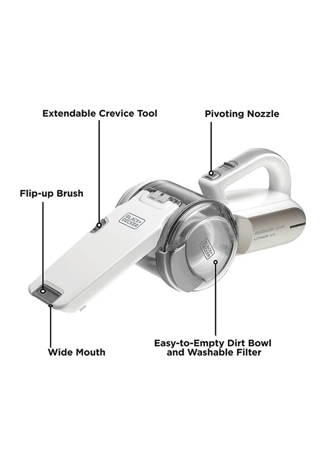 BLACK+DECKER Cordless Handheld Vacuum Cleaner, 14.4V 1.5Ah Li-Ion, 27.5 Air Watts, Pivoting Nozzle, Compact Cordless Vacuum, Ideal for Home & Car, Easy Storage, 440 ml PV1420L-B5 White/Grey