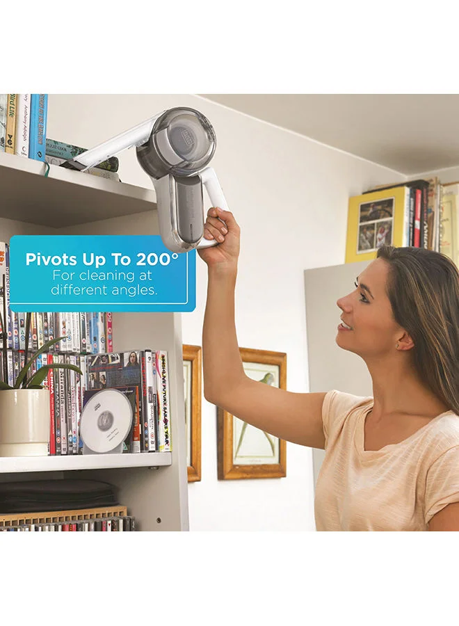 BLACK+DECKER Cordless Handheld Vacuum Cleaner, 14.4V 1.5Ah Li-Ion, 27.5 Air Watts, Pivoting Nozzle, Compact Cordless Vacuum, Ideal for Home & Car, Easy Storage, 440 ml PV1420L-B5 White/Grey