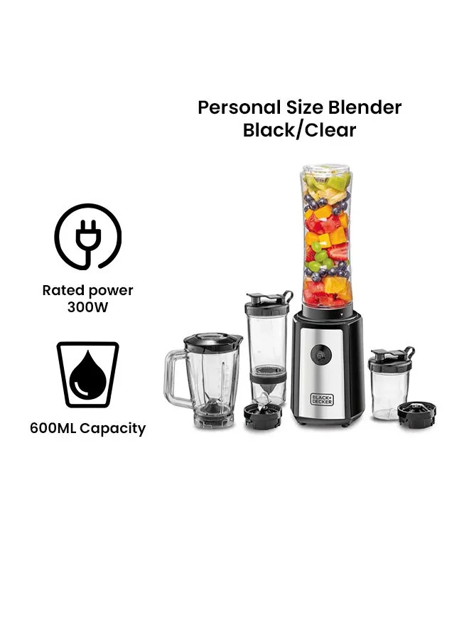 بلاك اند ديكر خلاط رياضي 4 في 1 وصانع سموذي مع عصارة حمضيات ومطحنة 300 ml 300 W SBX300BCG-B5 أسود/شفاف