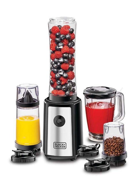 خلاط رياضي 4 في 1 وصانع سموذي مع عصارة حمضيات ومطحنة 300 ml 300 W SBX300BCG-B5 أسود/شفاف