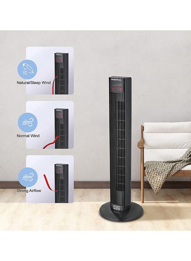 DAEWOO - Digital 3 Speed Tower Fan with Timer and Oscillation 45W Korean Technology DTF36DR Black - Image 1