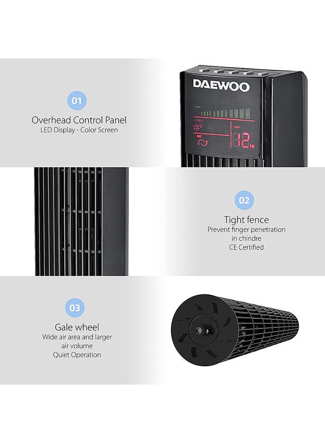 DAEWOO - Digital 3 Speed Tower Fan with Timer and Oscillation 45W Korean Technology DTF36DR Black - Image 1