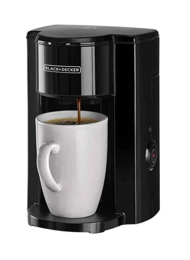BLACK+DECKER Coffee Maker, Compact One-Cup Coffee Machine with Ceramic Mug, Auto Shut-Off, Durable Nylon Filter, One-Button Control, For Drip Espresso, 125 ml 350 W DCM25N-B5 Jet Black