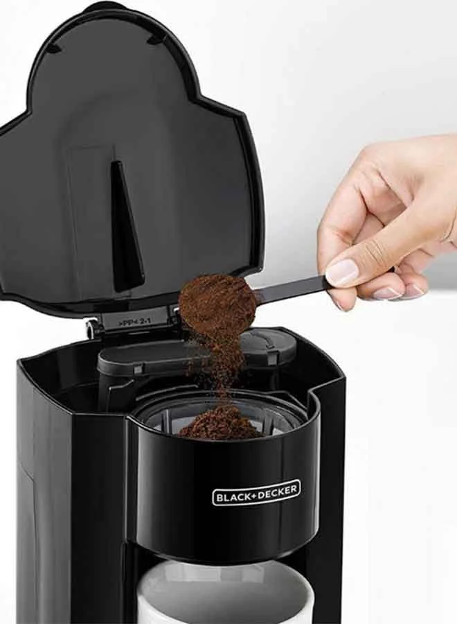 BLACK+DECKER Coffee Maker, Compact One-Cup Coffee Machine with Ceramic Mug, Auto Shut-Off, Durable Nylon Filter, One-Button Control, For Drip Espresso, 125 ml 350 W DCM25N-B5 Jet Black