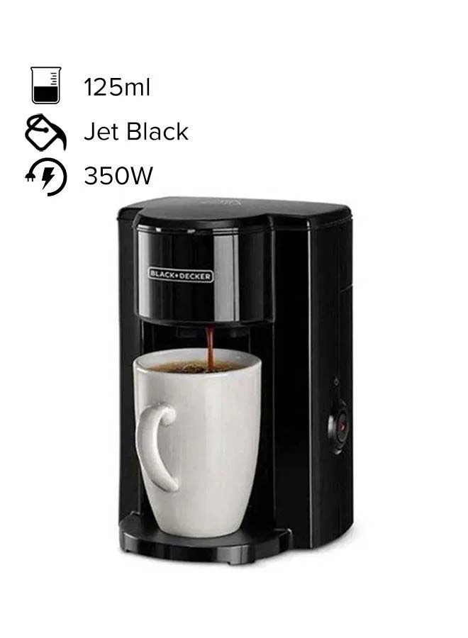 BLACK+DECKER Coffee Maker, Compact One-Cup Coffee Machine with Ceramic Mug, Auto Shut-Off, Durable Nylon Filter, One-Button Control, For Drip Espresso, 125 ml 350 W DCM25N-B5 Jet Black
