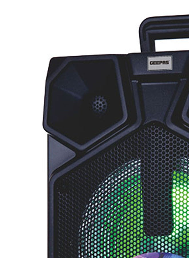 GEEPAS - 8 Inch Trolley Bluetooth  Professional Speaker- One-Wired Microphone, Battery Rechargeable | Karaoke DJ Speaker With LED Lights |USB And Auxiliary Inputs GMS8575 Black - Image 1