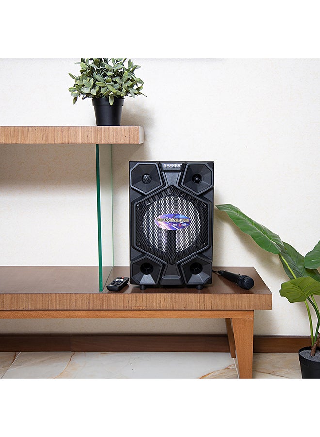 GEEPAS - 8 Inch Trolley Bluetooth  Professional Speaker- One-Wired Microphone, Battery Rechargeable | Karaoke DJ Speaker With LED Lights |USB And Auxiliary Inputs GMS8575 Black - Image 1