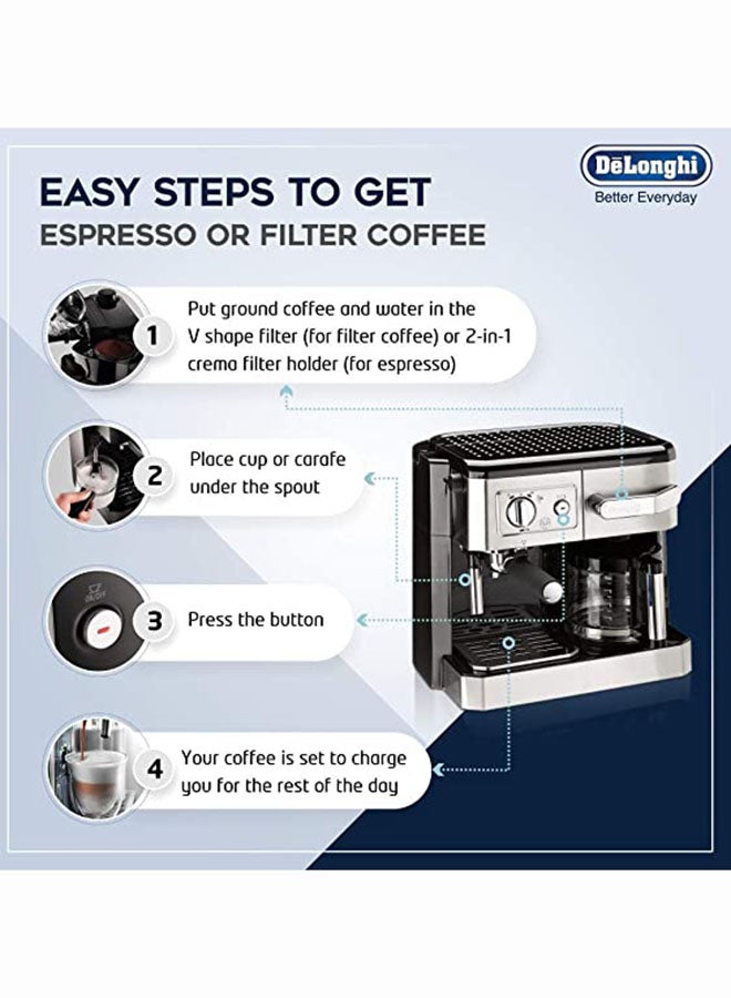 De'Longhi - Combi 3 in 1 Coffee Maker, 15 Bar, 1.7 L 1750 W BCO420 Silver/Black - Image 1