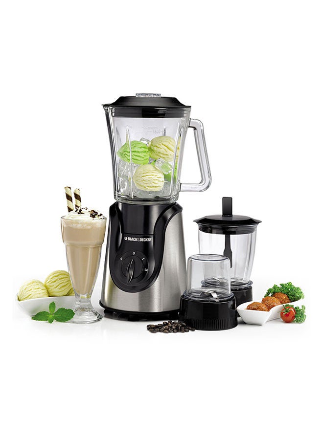 بلاك اند ديكر - خلاط وماكينة صنع السموذي مزودة بوعاء زجاجي ومفرمة ومطحنة 1.5 L 600 W BX600G-B5 أسود/ فضي - Image 1