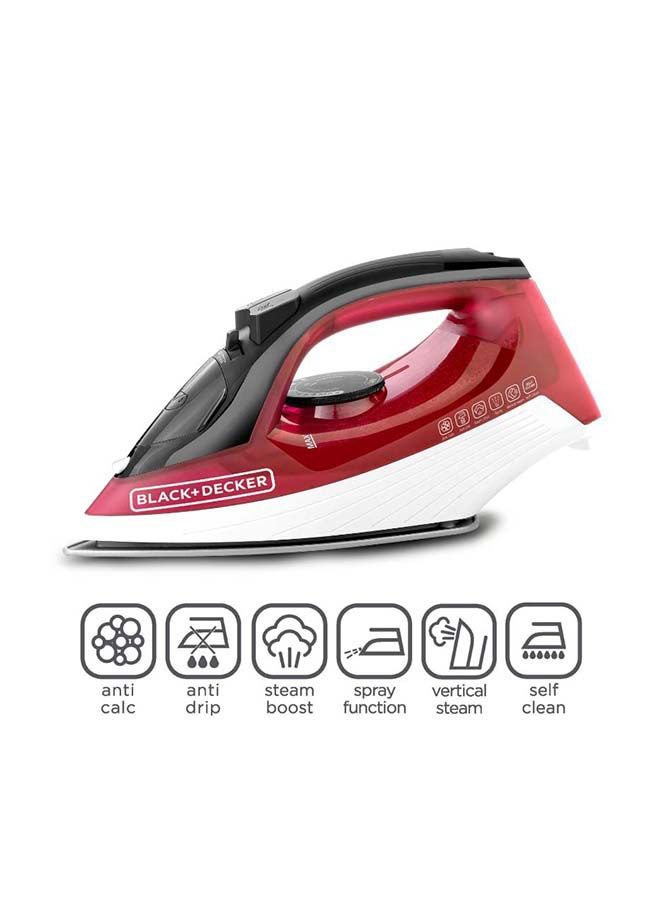 BLACK+DECKER - Steam Iron, Ceramic Coated Soleplate, 300ml Tank, Anti-Calc, Drip-Free, Self-Cleaning, Auto Shutoff, Adjustable Steam, Quick Fabric Settings, Removes Creases, 300 ml 1600 W X1550-B5 Red/Black/White - Image 1
