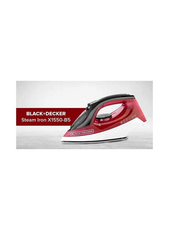 BLACK+DECKER - Steam Iron, Ceramic Coated Soleplate, 300ml Tank, Anti-Calc, Drip-Free, Self-Cleaning, Auto Shutoff, Adjustable Steam, Quick Fabric Settings, Removes Creases, 300 ml 1600 W X1550-B5 Red/Black/White - Image 1