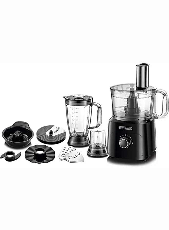 BLACK+DECKER 5-in-1 Food Processor, 2L Processing Bowl, 1.8L Blender Jar with Stainless Steel Blades, 34 Functions for Chopping, Slicing, Shredding, Compact Design, 750 W FX775-B5 Black
