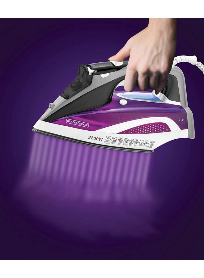 BLACK+DECKER - Digital Steam Iron, LCD Display, Anodized Soleplate, Fabric Selection Guide, Dry/Eco/Boost Modes, Variable Steam, Quick Preset Controls, Self-Clean Function, 380 ml 2800 W X2250-B5 Purple/White/Grey - Image 1