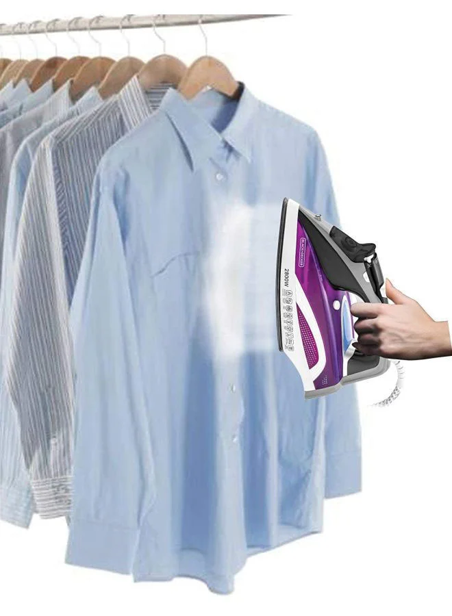 BLACK+DECKER Digital Steam Iron, LCD Display, Anodized Soleplate, Fabric Selection Guide, Dry/Eco/Boost Modes, Variable Steam, Quick Preset Controls, Self-Clean Function, 380 ml 2800 W X2250-B5 Purple/White/Grey