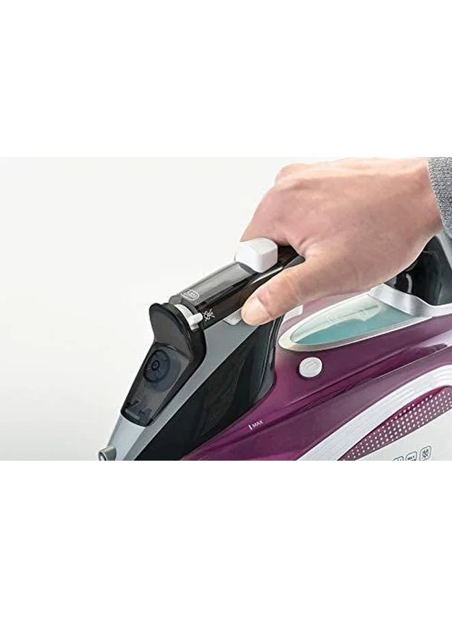 BLACK+DECKER Digital Steam Iron, LCD Display, Anodized Soleplate, Fabric Selection Guide, Dry/Eco/Boost Modes, Variable Steam, Quick Preset Controls, Self-Clean Function, 380 ml 2800 W X2250-B5 Purple/White/Grey