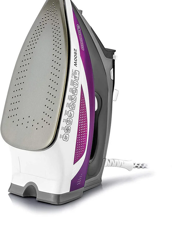 BLACK+DECKER Digital Steam Iron, LCD Display, Anodized Soleplate, Fabric Selection Guide, Dry/Eco/Boost Modes, Variable Steam, Quick Preset Controls, Self-Clean Function, 380 ml 2800 W X2250-B5 Purple/White/Grey