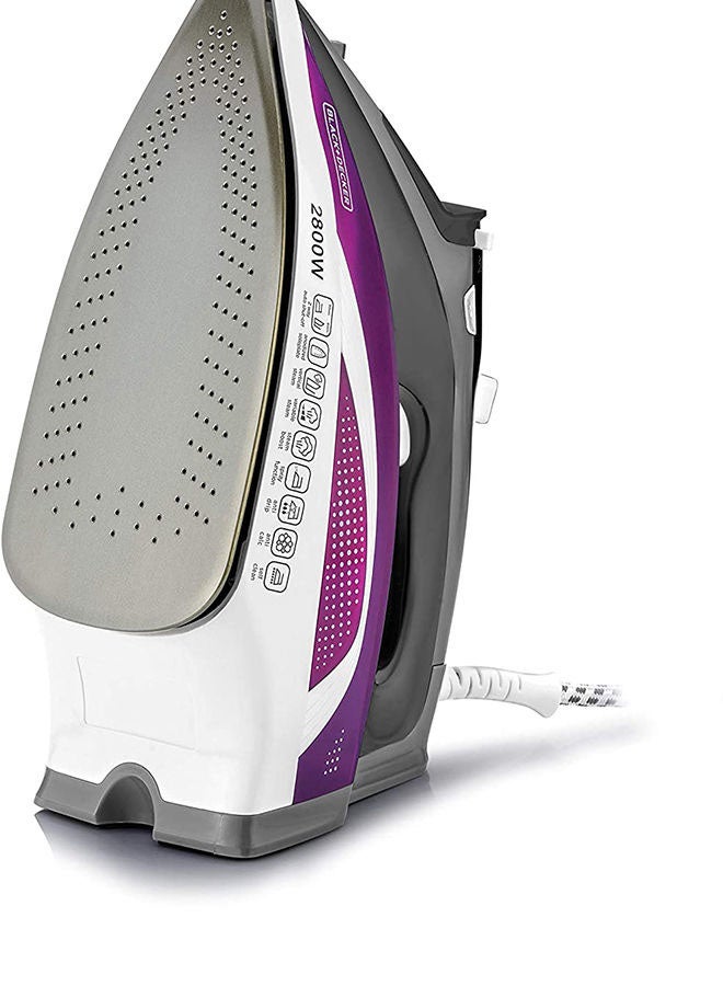 BLACK+DECKER - Digital Steam Iron, LCD Display, Anodized Soleplate, Fabric Selection Guide, Dry/Eco/Boost Modes, Variable Steam, Quick Preset Controls, Self-Clean Function, 380 ml 2800 W X2250-B5 Purple/White/Grey - Image 1