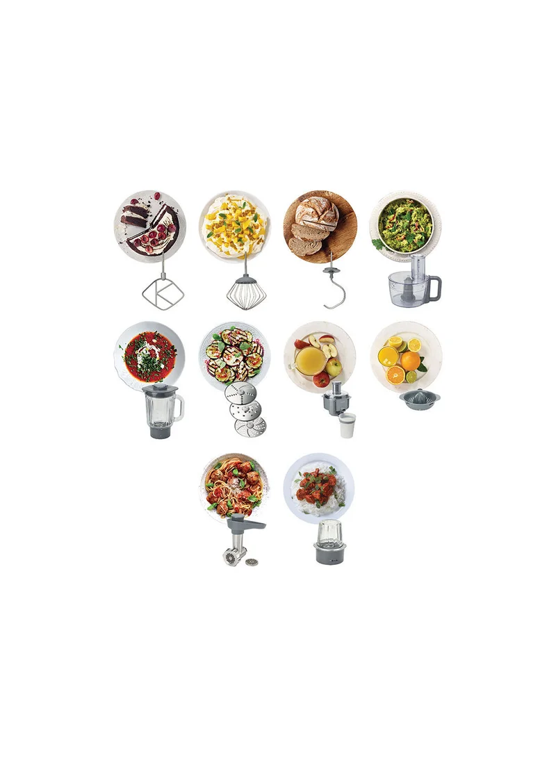 KENWOOD Kitchen Machine, Stainless Steel Bowl, Prospero 10 Attachments, Variable Speed, K-Beater, Whisk, Dough Hook, Glass Blender, Meat Grinder, Food Processor, Juicer, Citrus Juicer, Multi Mill, 4.3 L 1000 W KHC29.W0SI Silver