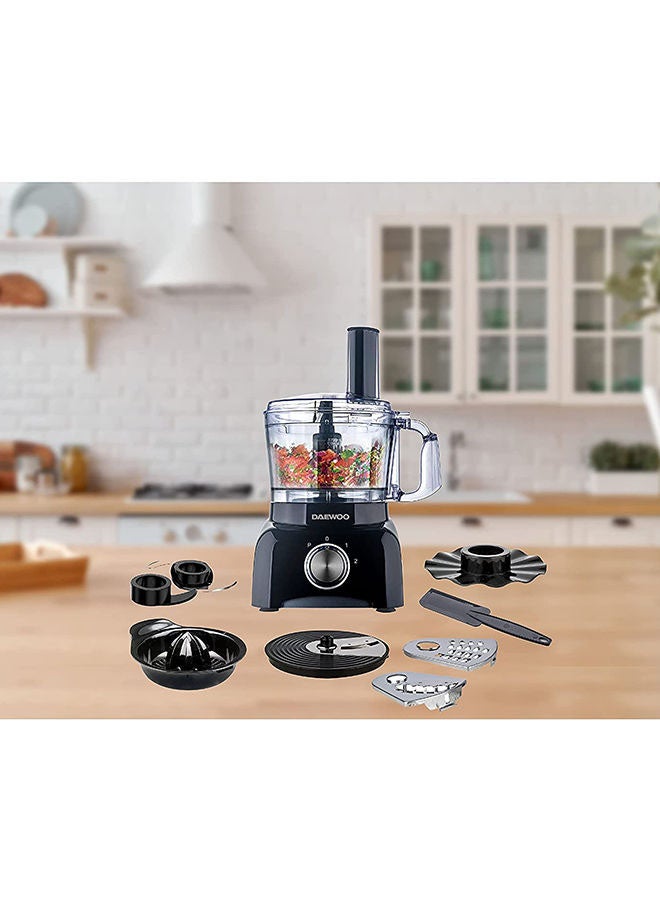 DAEWOO - Food Processor 15 Functions 7-in-1 (Citrus Juicer + Chopper + Slicer + Julienne + Potato Cutter + Emulsifier + Dough Mixer) Korean Technology - 1200.0 ml 450.0 W DFP3630 Black - Image 1