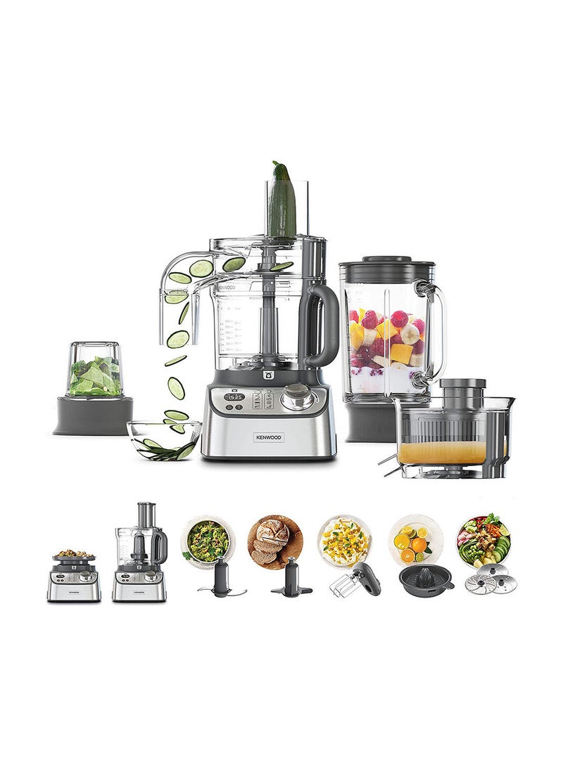 KENWOOD - Food Processor, 3L Food Processor, 1.5L Thermo Resist Glass Blender, 11 Processing Attachments, Glass Multi Mill, Juice Extractor, Digital Display, Kitchen Scale, 3 L 1000 W FDM71.980SS silver - Image 1