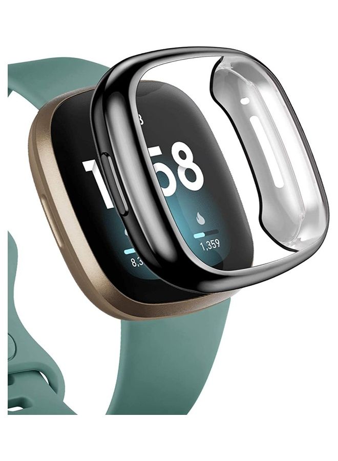 MARGOUN Fitbit Versa 3 Case / Fitbit Sense Case Soft TPU Bumper Screen Protector Shockproof Full Coverage All-Around Protective Cover Black - Image 1