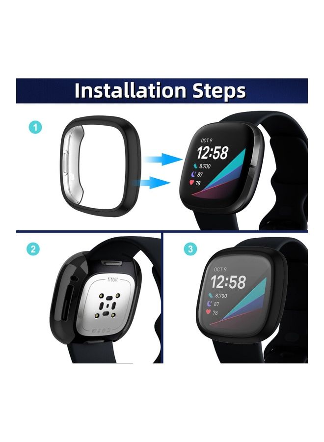 MARGOUN Fitbit Versa 3 Case / Fitbit Sense Case Soft TPU Bumper Screen Protector Shockproof Full Coverage All-Around Protective Cover Black - Image 3