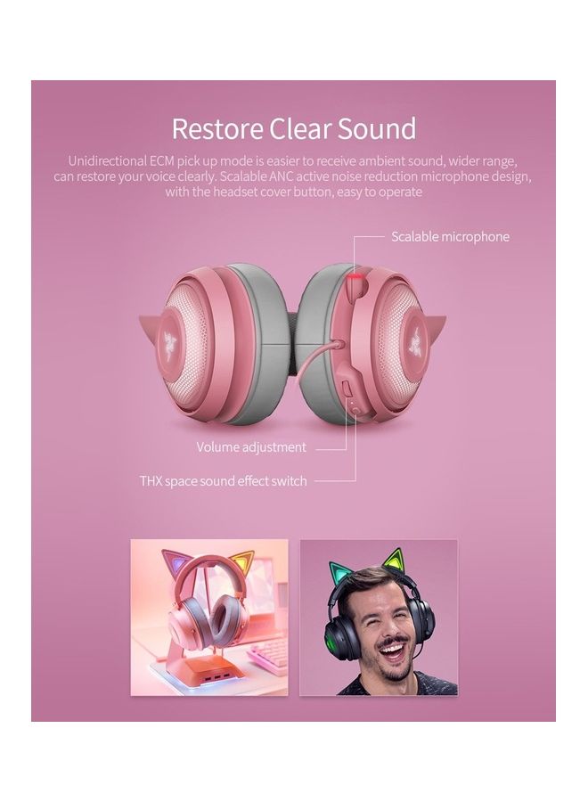 RAZER Kitty Gaming TNX 7.1 Surround Sound Headset With Active Noise Reduction Microphone 50mm Driver Unit Quartz Pink  - Image 4