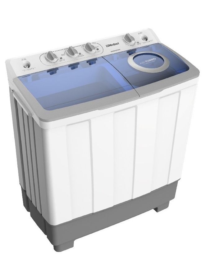 Nobel - 9/5.5 KG  Twin-Tub Semi-Automatic Washing Machine with 9.0 Kg Washer and 5.5 Kg Spin Capacity, Knob Control, Timer, 1300 RPM Spin Speed, Water Inlet Selector, 500W Wash Input Power NWM1000RH White - Image 1