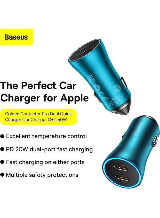Baseus - Fast Car Charger PD 40W Dual USB C Ports Fast Charging Car Power Adapter for iPhone 14/iPhone 14 Pro/iPhone 14 Pro Max/13 Pro Max/13/12/11, New iPad 9, iPad mini 6 2021,Galaxy S22 and more Blue - Image 1