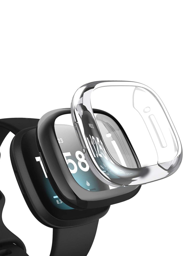 MARGOUN 2Pack for Fitbit Versa 3 Case / Fitbit Sense Case Soft TPU Bumper Screen Protector Shockproof Full Coverage All-Around Protective Cover Clear/Black - Image 1