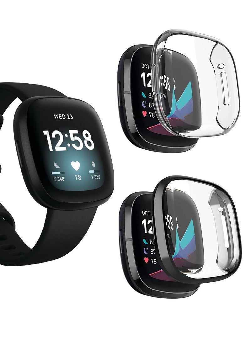 MARGOUN 2Pack for Fitbit Versa 3 Case / Fitbit Sense Case Soft TPU Bumper Screen Protector Shockproof Full Coverage All-Around Protective Cover Clear/Black - Image 2