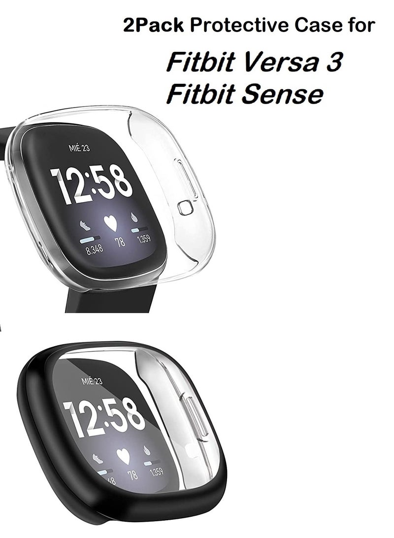 MARGOUN 2Pack for Fitbit Versa 3 Case / Fitbit Sense Case Soft TPU Bumper Screen Protector Shockproof Full Coverage All-Around Protective Cover Clear/Black - Image 5