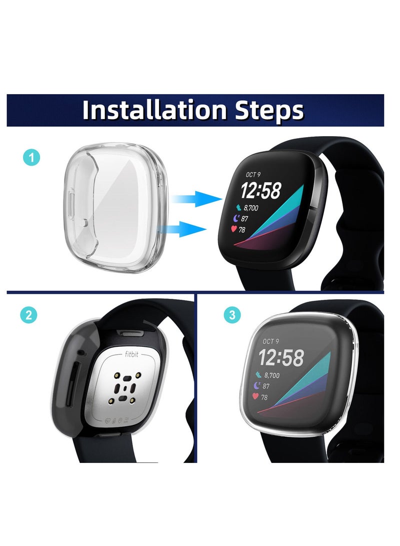 MARGOUN Fitbit Versa 3 Case / Fitbit Sense Case Clear Soft TPU Bumper Screen Protector Shockproof Full Coverage All-Around Protective Cover Clear - Image 3