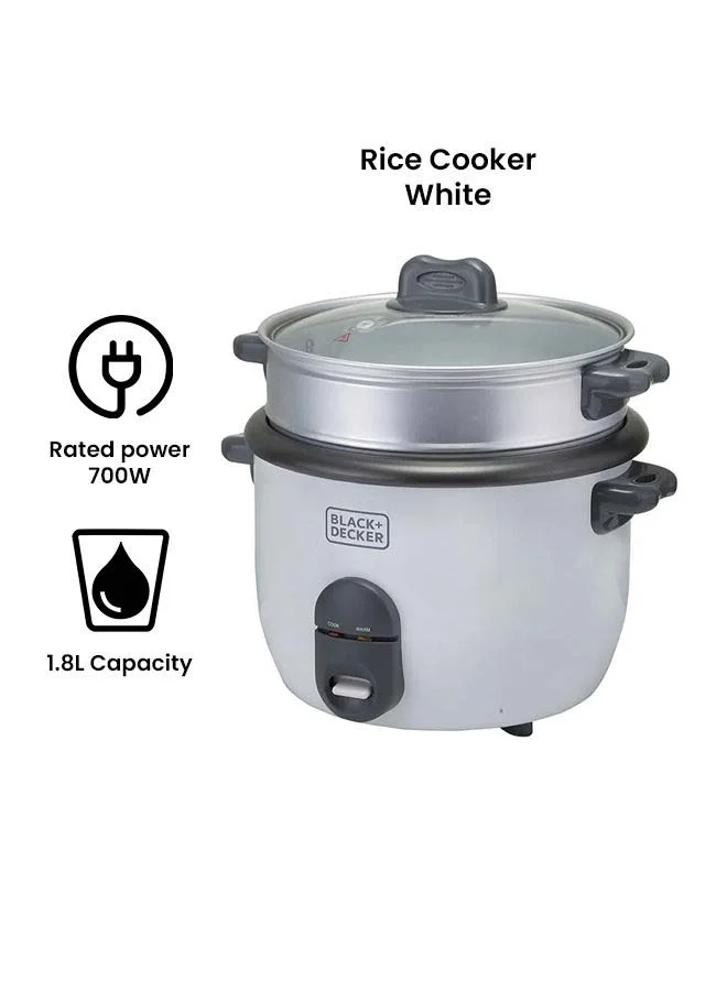 بلاك اند ديكر جهاز طهي الأرز مانع للالتصاق مع جهاز طهي بالبخار 2 في 1 1.8 L 700 W RC1860-B5 أبيض