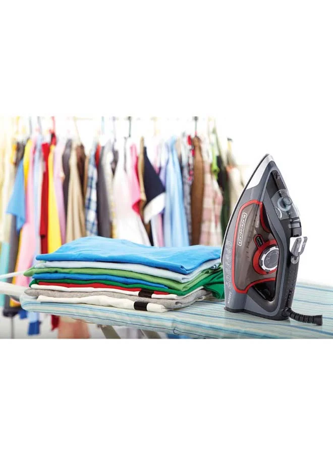 BLACK+DECKER Steam Iron with Ceramic Soleplate, 380ml Water Tank, Powerful Steam Burst, Adjustable Thermostat, Shockproof Body, 27 Steam Vents for Even Heat Distribution, 380 ml 2200 W X2050-B5 Grey/Black