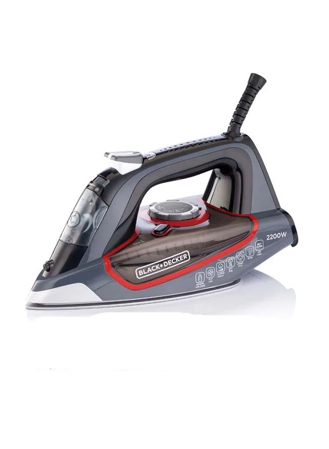 BLACK+DECKER Steam Iron with Ceramic Soleplate, 380ml Water Tank, Powerful Steam Burst, Adjustable Thermostat, Shockproof Body, 27 Steam Vents for Even Heat Distribution, 380 ml 2200 W X2050-B5 Grey/Black