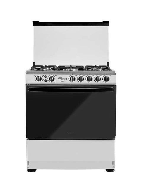 5 Burner Gas Cooker 80 x 60 Cm, Full-Safety Freestanding Gas-Cooker, Steel Cooker, Gas Oven With Thermostat, Rotisserie, Automatic Ignition SGC801FS Silver/Black