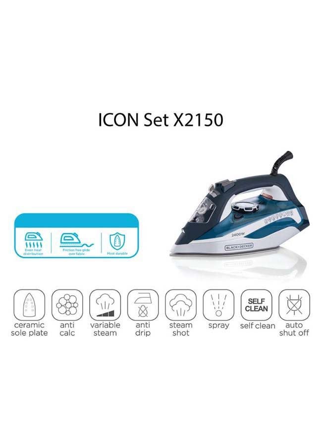 Steam Iron, 380ml Water Tank, Ceramic-Coated Soleplate, Anti-Drip, Anti-Calc, Auto Shutoff, Vertical Steam, Self-Clean, Steam Burst, 35g/min Continuous Steam, 380 ml 2400 W X2150-B5 Blue/White - v1668679672/N27328872A_7