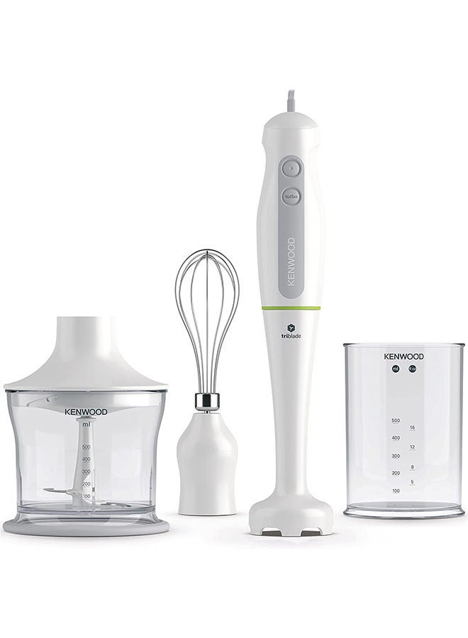 KENWOOD - Hand Blender, 0.5L Chopper, 0.5L Beaker, Turbo Function, Whisk, Triblade Technology, HDP104WG White/Clear - Image 1