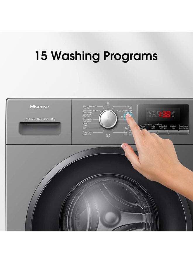 Hisense - 8 Kg Front Load Washing Machine, 1200RPM With Quick Wash, Allergy Steam Care 380 W WFPV8012EMT Titanium - Image 1