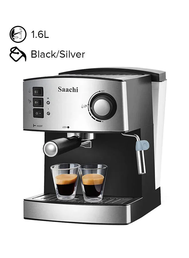 Saachi All-In-One Coffee Maker to make Espresso, Cappuccino and Latte with 15 Bar Steam Pressure Pump, Svivel Steam Jet to Froth Milk and Keep Warm Tray 150 ml 850 W NL-COF-7055 Black/Silver