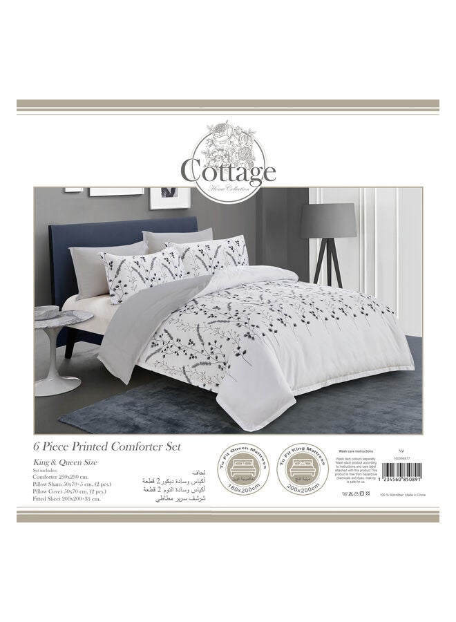 Cottage - 6-Piece Ivory Comforter Set King Size Microfiber White/Black 250x230cm - Image 1