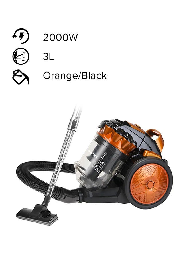 SONASHI Multi-Cyclonic Bagless Vacuum Cleaner with 5M Cable Length | Powerful Suction with Strong Power | Speed Control & Low Noise 3 L 2000 W SVC-9028C Black/Orange 