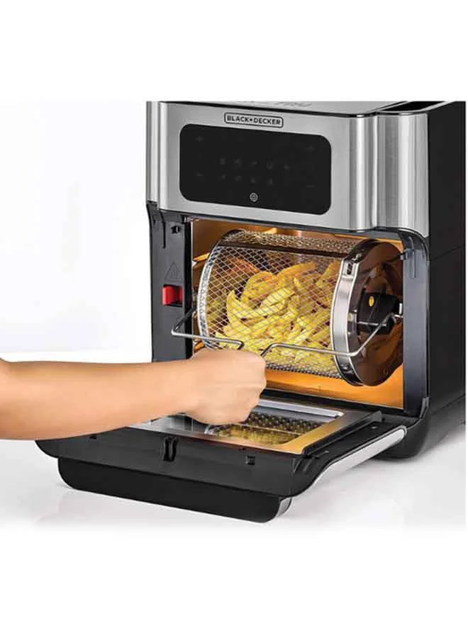 BLACK+DECKER Air Fryer Oven, Rapid Air Convection Technology, Digital Temperature Control, 90-Minute Timer, 10 Pre-Set Modes, Family-Sized Capacity, Oil-Free Cooking, 12 L 1500 W AOF100-B5 Silver