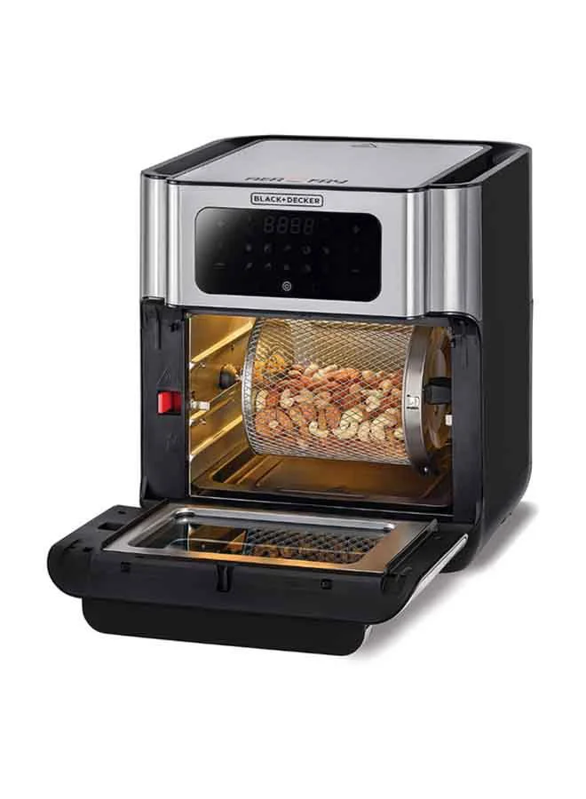 BLACK+DECKER Air Fryer Oven, Rapid Air Convection Technology, Digital Temperature Control, 90-Minute Timer, 10 Pre-Set Modes, Family-Sized Capacity, Oil-Free Cooking, 12 L 1500 W AOF100-B5 Silver